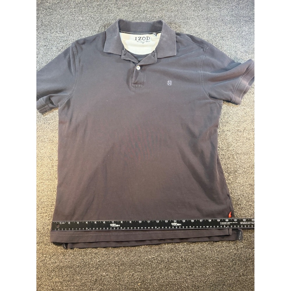 IZOD Heritage Polo Mens Medium Gray Pique Short Sleeve Golf‎ Shirt Logo - Picture 3 of 7